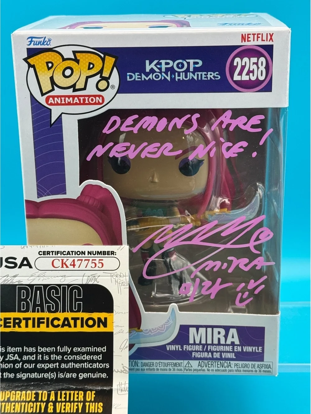 May Hong signed and quoted Kpop demon hunter Funko pop 2258 with JSA COA